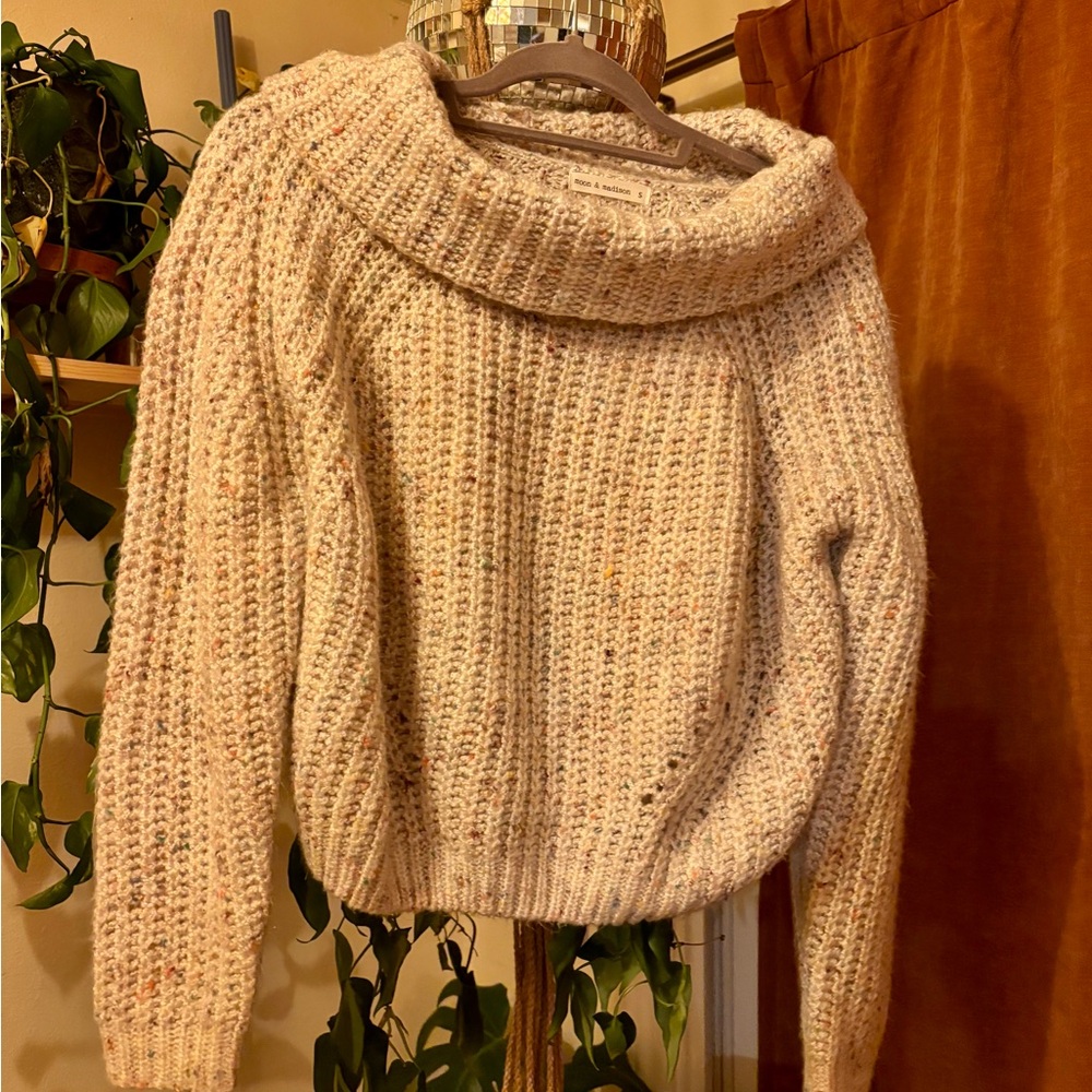 moon & madison Textured Cream Cowl Neck Sweater